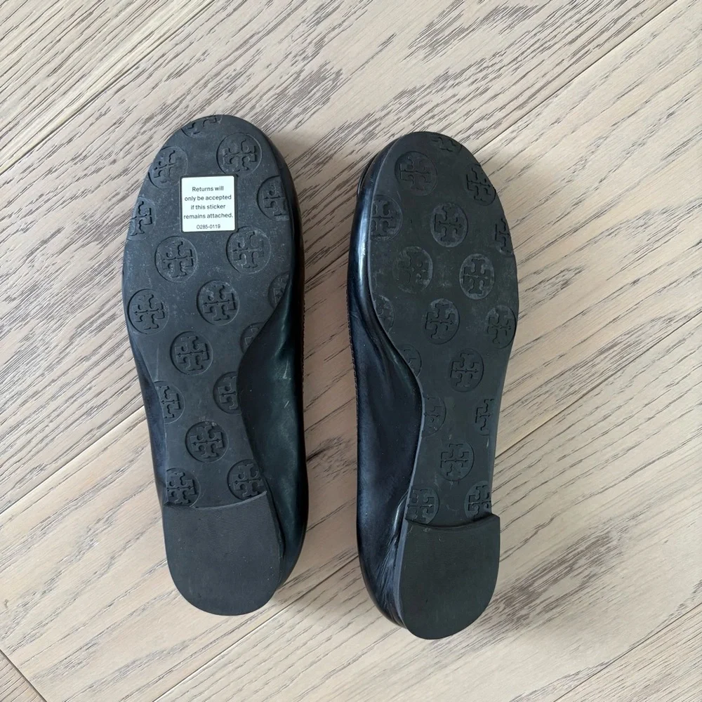 Tory Burch Black Minnie Travel Ballerina Shoes Slip on Nappa Leather Size 5 - Picture 4 of 4